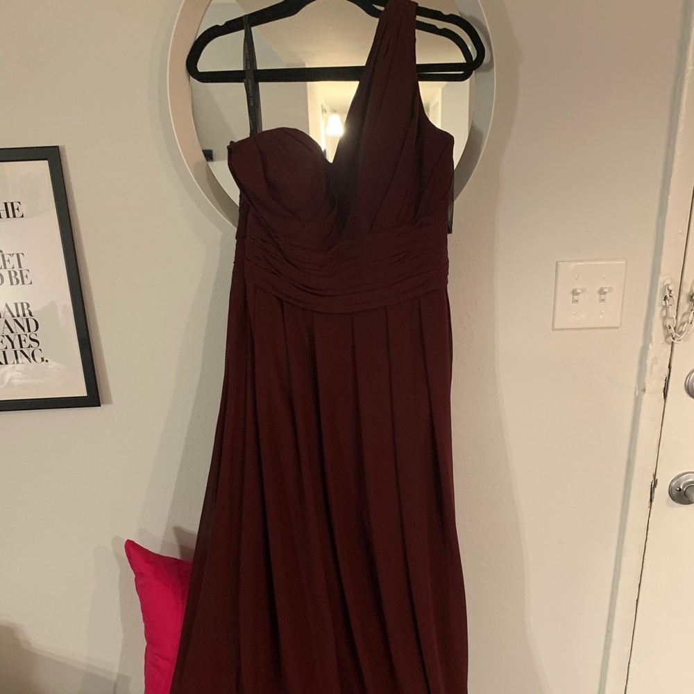 Bill Levkoff wine bridesmaid dress